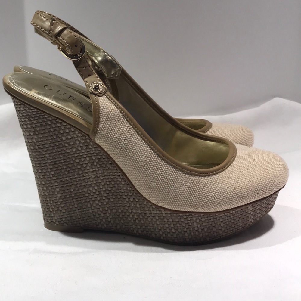 Guess natural tan wedge, size7.5